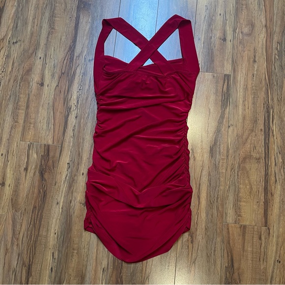 Vintage Red Ruched Bodycon Mini Dress Size S - Picture 8 of 16